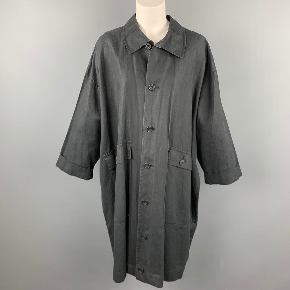 ESKANDAR Size One Size Charcoal Linen Overcoat
